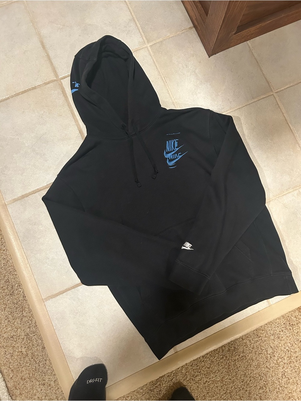 Nike Black Pullover Hoodie with Blue Logo Accents